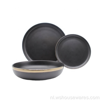 Luxe Black Stoneware Dinty Set met Gold Edge